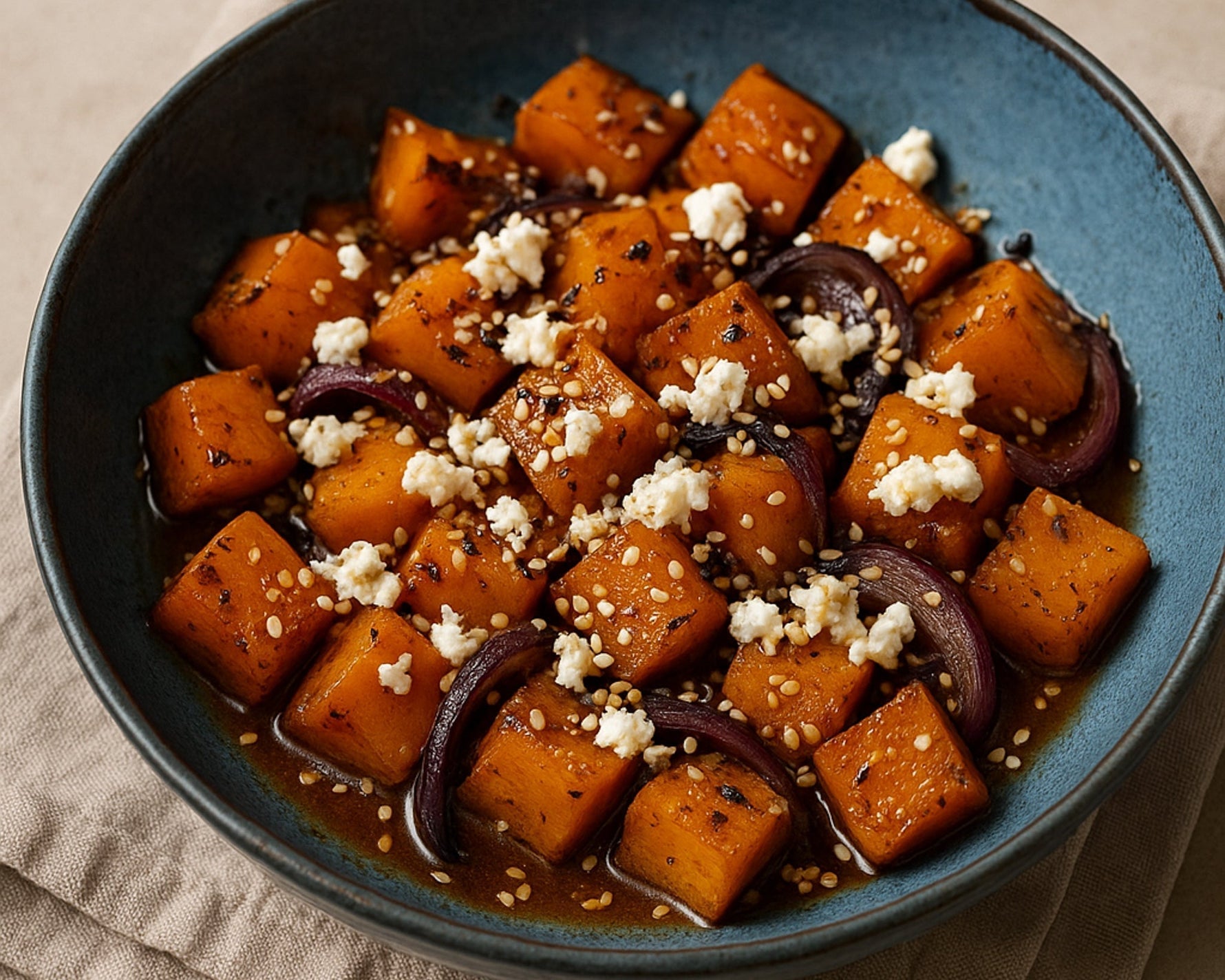 Kuerbis mit Woody-Marinade & Fetacrumbles